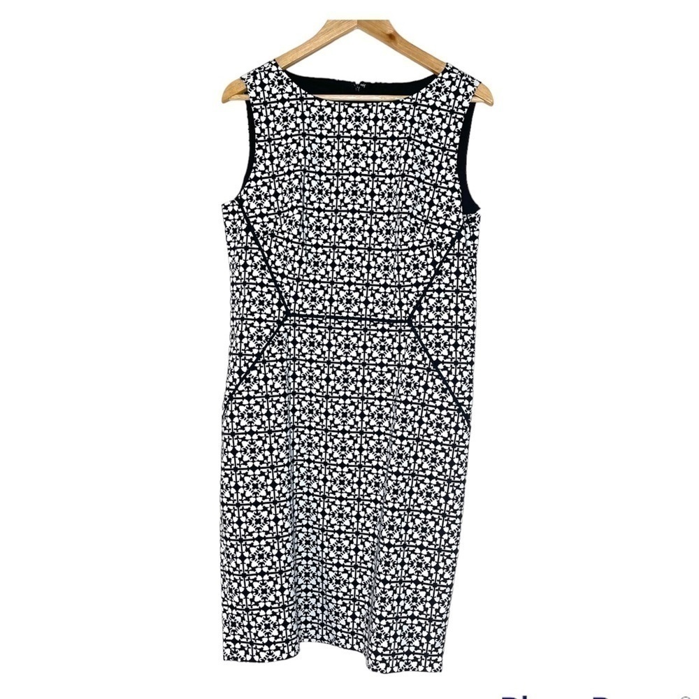 Jones New York Collection Black and White Floral Geometric Sheath Dress US 10